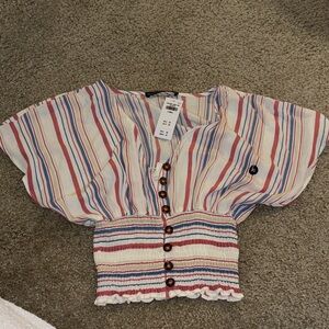 Abercrombie & Fitch Red and Blue Striped Top